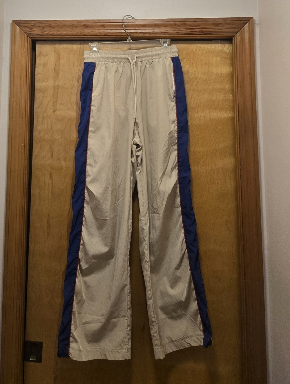 Size S Beige Track Pants with Blue Side Stripes